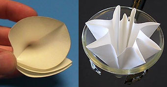 Figura 4 - Diferentes dobragens do papel de filtro: cone (esquerda) e estrela (direita) [Imagens: dept.harpercollege.edu e groups.chem.ubc.ca].